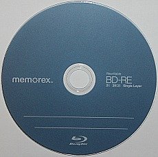 BD-RE or erasable/rewritable Blu-ray disc. This is a single-layer 25 GB disc 2x speed BD-RE from Memorex.