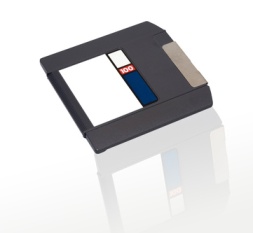 Zip disk 100 MB capacity in its jacket. The other capacities available are 250 MB and 750 MB.
